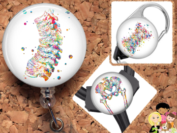Ortho Badge Reel, Spine Retractable Lanyard Badge Holder, Pelvis Carabiner, Id Holder,  Stethoscope Tag Rhinestone Badge Reel Mylar B1065