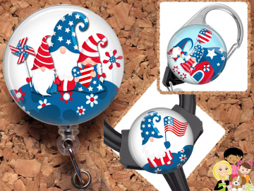 Patriotic Badge Reel, Summer Retractable Lanyard Badge Holder, Carabiner, Id Holder,  Stethoscope Tag Rhinestone Badge Reel Mylar B1075