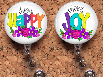Happy Badge Reel Retractable Lanyard Badge Holder Choose Joy Carabiner Id Holder Stethoscope Tag Nurse Badge Reel Gift Mylar B1080