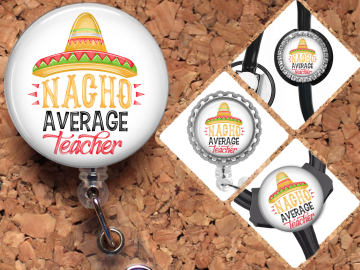 Teacher Badge Reel Retractable Lanyard Badge Holder Carabiner Id Holder Stethoscope Tag Nacho Average Teacher Badge Reel Gift Mylar B1097