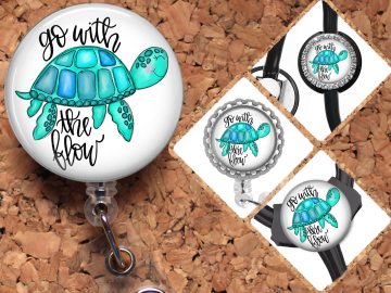 Turtle Badge Reel Retractable Lanyard Badge Holder Go With the Flow Carabiner Id Holder Stethoscope Tag Nurse Badge Reel Gift Mylar B1094