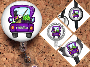 Witch Truck Badge Reel Retractable Lanyard Badge Holder Carabiner Id Holder Halloween Stethoscope Tag Nurse Badge Reel Gift Mylar N1061