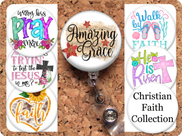 Christian Badge Reel Retractable Lanyard Badge Holder Faith Carabiner Id Holder Stethoscope Tag Nurse Badge Reel Jesus Gift Mylar