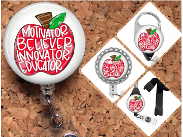 Teacher Badge Reel Retractable Lanyard Badge Holder Carabiner Id Holder Stethoscope Tag School Nurse Badge Reel Gift Mylar 8011