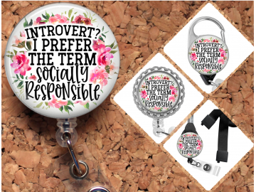 Introvert Badge Reel Retractable Lanyard Badge Holder Carabiner Id Holder Stethoscope Tag Socially Responsible Badge Reel Gift Mylar 8019
