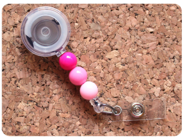 Interchangeable Badge Reel Base, Beaded Retractable ID Holder, Switchable Badge Reel or Lanyard, Shades of Pink