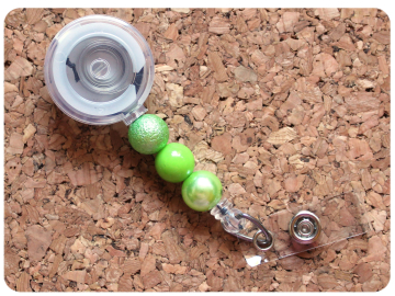 Interchangeable Badge Reel Base, Beaded Retractable ID Holder, Switchable Badge Reel or Lanyard, Greens