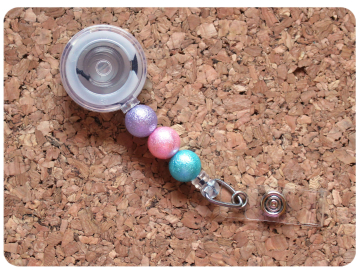 Interchangeable Badge Reel Base, Beaded Retractable ID Holder, Switchable Badge Reel or Lanyard, Purple Pink Blue