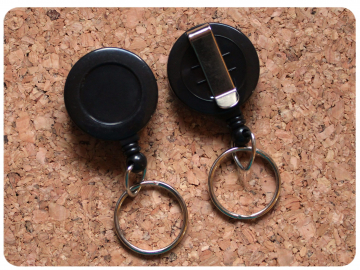 Black Belt Clip Badge Reel with Key Ring, Switchable Base, Permanent or Interchangeable