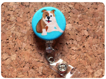 Bulldog Fabric Badge Reel, Retractable Lanyard ID Holder, Brooch Pin, Key Ring, Zipper Pull, Bookmark Planner Clip, Magnet   F120-2