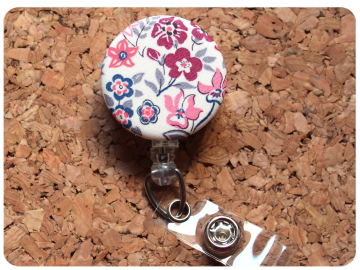 Fabric Floral Badge Reel, Retractable Lanyard ID Holder, Brooch Pin, Key Ring, Zipper Pull, Bookmark Planner Clip, Magnet   F106