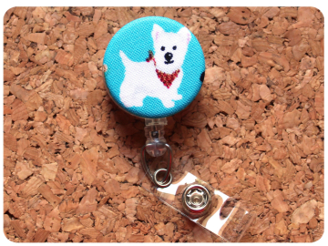 West Highland Fabric Badge Reel, Retractable Lanyard ID Holder, Brooch Pin, Key Ring, Zipper Pull, Bookmark Planner Clip, Magnet   F120-6