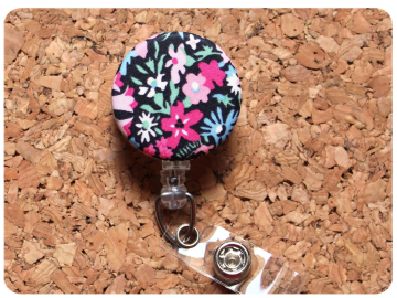 Fabric Floral Badge Reel, Retractable Lanyard ID Holder, Brooch Pin, Key Ring, Zipper Pull, Bookmark Planner Clip, Magnet   F100