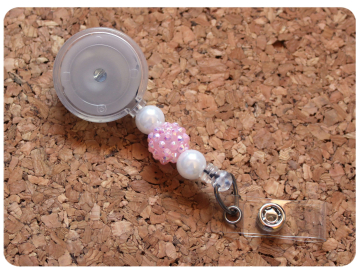 Interchangeable Badge Reel Base, Beaded Retractable ID Holder, Switchable Badge Reel or Lanyard, Pink Sparkle