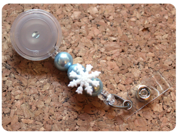 Snowflake Interchangeable Badge Reel Base, Winter Beaded Retractable ID Holder, Switchable Badge Reel or Lanyard