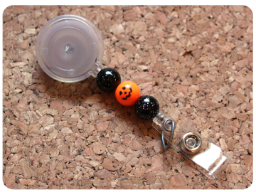 Halloween Interchangeable Badge Reel Base, Beaded Pumpkin Retractable ID Holder, Switchable Badge Reel or Lanyard
