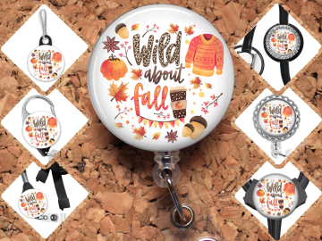 Fall Badge Reel, Wild About Fall, Sweaters, Pumpkin, Coffee Carabiner, Zipper Pull, Stethoscope ID Tag, Nurse Id Holder, Teacher Badge, 8024