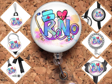 Nurse RN Badge Reel Id Holder, Retractable Lanyard, Carabiner, Zipper Pull, Stethoscope ID Tag, Key Ring, Pin, Paperclip Bookmark 8023
