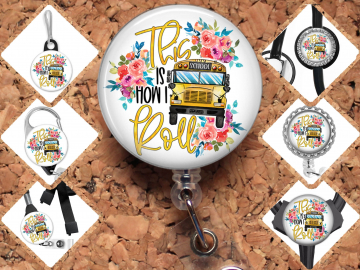 Bus Driver Badge Reel Id Holder, Retractable Lanyard, Carabiner, Zipper Pull, Key Ring, Pin, School Bookmark,  Bus Driver Gift, 8040