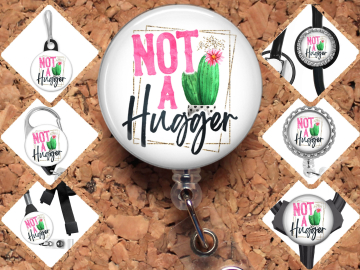 Not a Hugger Badge Reel Id Holder, Funny Cactus Retractable Lanyard, Carabiner, Zipper Pull, Key Ring, Pin, Paperclip Bookmark, 8038