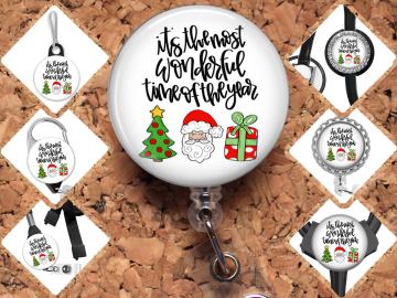 Christmas Badge Reel ID Holder, Holiday Carabiner, Zipper Pull, Stethoscope ID Tag, Nurse Id Holder, Teacher Badge, Santa 8032