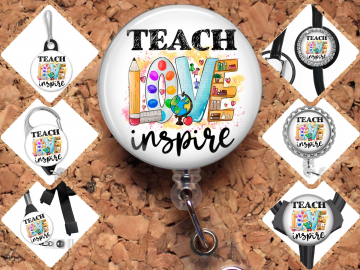 Teacher Badge Reel Id Holder, Retractable Lanyard, Carabiner, Zipper Pull, Key Ring, Pin, Paperclip Bookmark, Teacher Gift, 8026