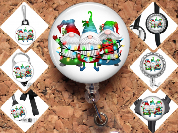 Christmas Gnomes Badge Reel, Retractable Lanyard Badge Holder, Carabiner, Gnomies Id Holder,  Gift for Nurses Mylar 8060