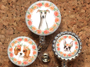 Dog Badge Reel, Retractable ID Holder, Lanyard, Spaniel, Boston Terrier, Greyhound, Card Holder, Carabiner, Stethoscope Tag, Mylar