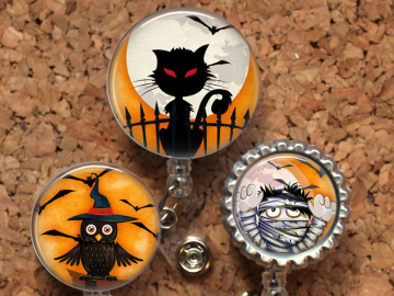 Halloween Retractable ID Badge Reel, Personalized Badge Holder, Id Badge Pull, Gift for Nurses, Gifts for Teachers, Wipe Clean Mylar