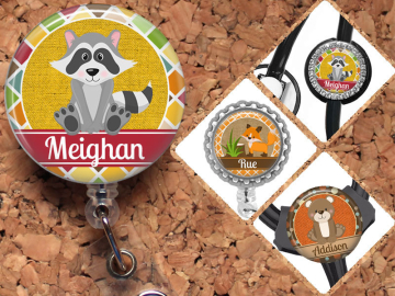 Fox Retractable ID Badge Reel, Raccoon Personalized Badge Holder, Bear Badge Reel, Gifts for Nurses or Teachers, Woodland Animals, Mylar,