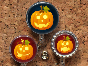 Pumpkin Badge Reel, Retractable ID Holder, Halloween Lanyard, Badge Pull, Card Holder, Carabiner, Stethoscope Tag, The Badge Patch, Mylar