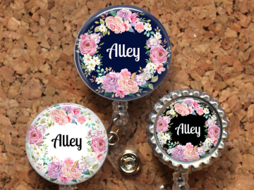 Flowers Badge Reel, Personalized Retractable ID Holder, Lanyard, Badge Pull, Card Holder, Carabiner, Stethoscope Tag, Mylar - OFlowers2