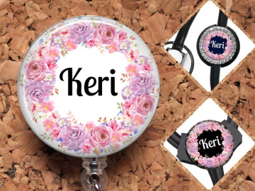Badge Reel, Personalized Flower Retractable ID Holder, Lanyard, Stethoscope Tag, Yoke Tag - fits Littmann, Carabiner, Mylar, OFlowers6