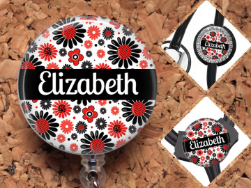 Flower Badge Reel, Personalized Retractable ID Holder, Lanyard, Badge Pull, Card Holder, Carabiner, Stethoscope Tag,  RN, SLP Mylar