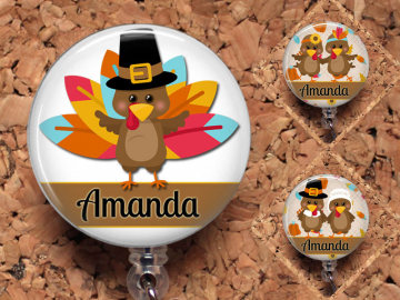 Thanksgiving Badge Reel, Turkey Retractable ID Holder, Holiday Lanyard, Pilgrims, Indians, Carabiner, Stethoscope Tag, Badge Patch, Mylar