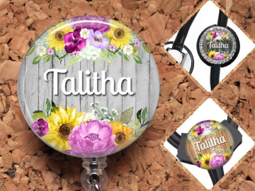 Flower Badge Reel, Personalized Retractable ID Holder, Lanyard, Badge Holder, ID Card Holder, Carabiner, Stethoscope Tag, Mylar