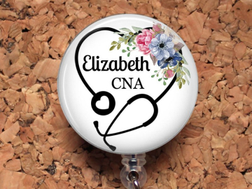 Flower Stethoscope Badge Reel ID Holder, StethTag, Personalized Carabiner, Lanyard, Stethoscope Tag - Fits Littman, Badge Holder, Mylar
