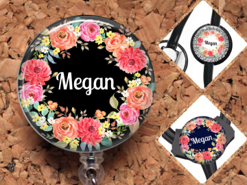 Badge Reel, Personalized Flower Retractable ID Holder, Lanyard, Stethoscope Tag, Yoke Tag - fits Littmann, Carabiner, Mylar, OFlowers5