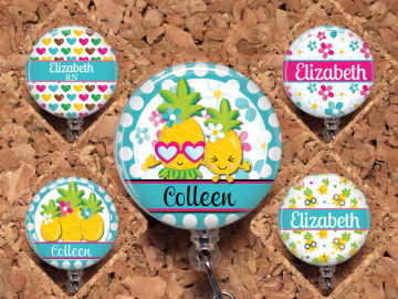 Pineapple Badge Reel ID Holder, Personalized, Lanyard, Carabiner, Stethoscope Tag, Yoke Stethoscope Tag - Fits Littmann, RN Gift, Mylar