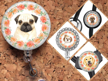 Dog Badge Reel, Retractable ID Holder, Lanyard, Pug, Dachshund, Shitz Tzu, Card Holder, Carabiner, Stethoscope Tag, The Badge Patch, Mylar