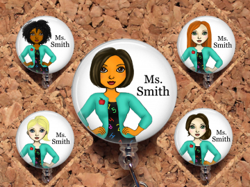 Teacher Badge Reel, Personalized Retractable ID Holder, African American Customized Lanyard, Natural Hair Carabiner, Stethoscope, Mylar