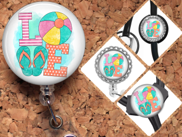 Summer Love Badge Reel Retractable Lanyard Badge Holder Carabiner Id Holder Stethoscope Tag Nurse Badge Reel Gift Mylar B1093