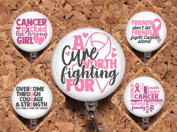 Breast Cancer Badge Reel ID Holder, Lanyard, Carabiner, Stethoscope Tag, Yoke Tag - Fits all stethoscopes including Littman, Mylar