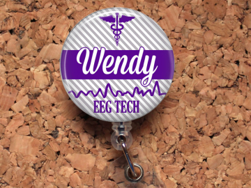 EEG Tech Badge Reel, Retractable ID Holder, Inspirational Lanyard, Badge Pull, Card Holder, Carabiner, Stethoscope Tag, Mylar