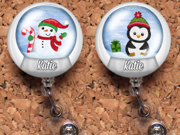 Snow Globe Badge Reel, Santa Retractable ID Holder, Holiday Lanyard, Christmas Carabiner, Personalized Stethoscope Tag, Badge Patch, Mylar
